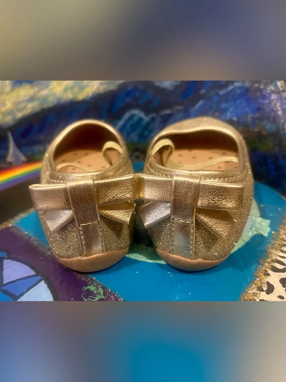 wonder nation Gold Glitter Mary Jane Flats with Bow Toddler Size 4
